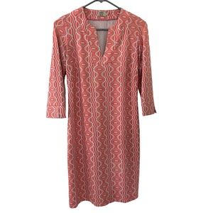 KATHERINE WAY Pullover Shift Dress Geometric Size XS Orange & White 3/4 Sleeve